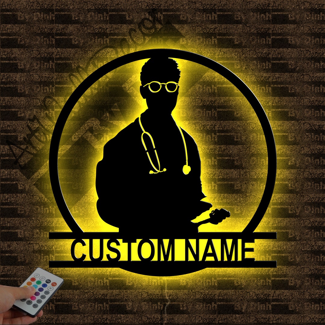 Personalized Male Doctor Metal Sign LED Light, Doctor Name Sign ...