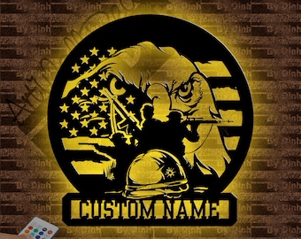 Custom US Soldier Salute Metal Sign LED Light, Military Metal Wall Art, Metal Patriotic Soldier, Military Metal Sign