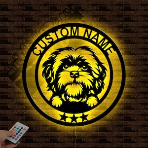 Custom Shih Tzu Dog Metal Sign LED Light, Dog Metal Wall Art, Dog Wall Hanging Decor, Dog Lover Gift, Dog Name Sign