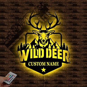 Custom Deer Hunting Metal Wall Art LED Light, Deer Hunter Metal Sign, Deer Wall Hanging Decoration, Father Day Gift, Hunter Gift