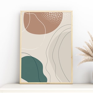 Printable Wall Art Abstract Shapes, Neutral Brown Green Abstract Printable Wall Art, Boho Poster Art Print, Neutral Minimalist Printable Art