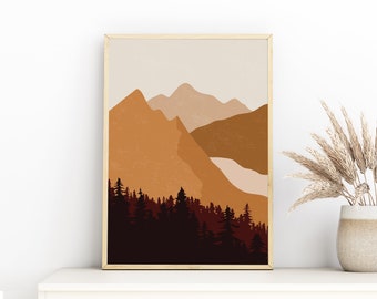 Abstract Mountains Printable Wall Art, Boho Landscape Print, Burnt Orange Print, Minimalist Terracotta Wall Art, Boho Decor DIGITAL DOWNLOAD