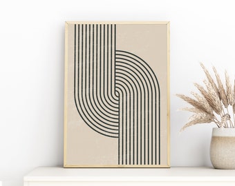 Geometric Art Retro Print, Mid Century Wall Art, Beige Black Wall Art, Boho Art Print,Neutral Printable Wall Art, Minimalistic Poster Modern