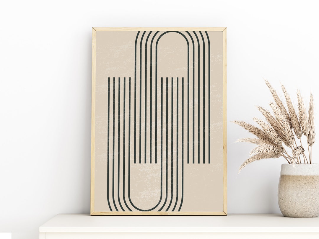 Mid Century Wall Art, Geometric Art Retro Print, Beige Black Wall Art ...