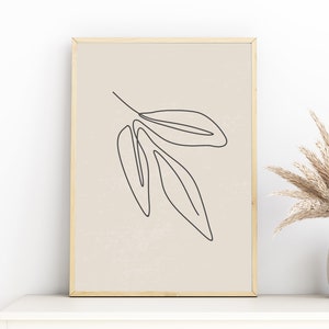 Abstract Botanical Art Print, Boho Wall Art, Natural Beige Botanical Wall Decor, Leaf Line, Minimal Boho Plant Wall Art, Printable Wall Art