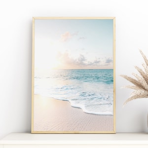 Beach Print, Ocean Photo, Poster, Coastal Wall Art, Pink Beach Waves Tropical Art Print, Pastel Pink Decor, Boho Beach Print, Printable Art