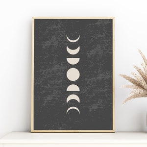 Fasi lunari da parete, stampabile con fasi lunari astratte, stampa artistica con luna crescente in stile boho, stampa artistica astratta di metà secolo