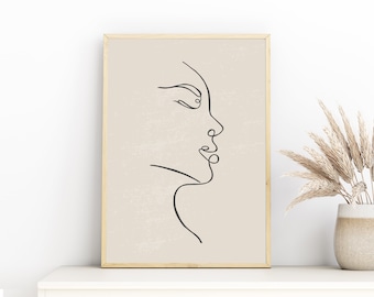 Arte de pared imprimible con rostro de mujer de una sola línea, dibujo de rostro, póster de belleza femenina, arte facial, impresión de arte abstracto de una línea, minimalista moderno