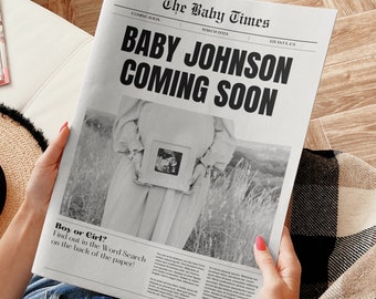 Large newspaper baby announcement, Canva newspaper pregnancy announcement, Pregnancy announcement, Gender Reveal Activity