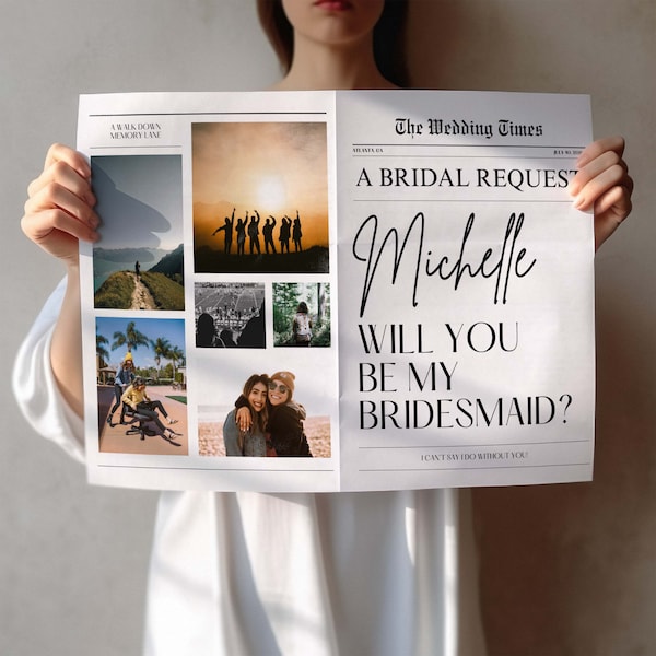 Bridesmaid Proposal Newspaper, Bouquet Wrap, Printable Canva Template, Maid of Honor, Matron of Honor, Bridal Party Proposal