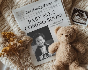 Newspaper Digital Pregnancy Announcement | Gender Neutral Social Media Announcement | Promoted to Big Brother