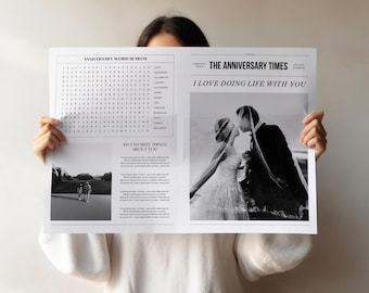 Sjabloon jubileumkrant: gepersonaliseerd cadeau liefdesverhaal (bewerkbaar op canvas, digitale download)