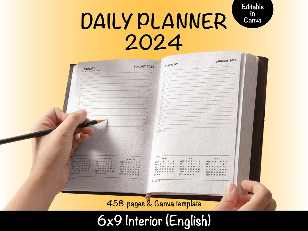 2024 Daily Planner English, 6x9, KDP Template, KDP Interior, Amazon KDP ...