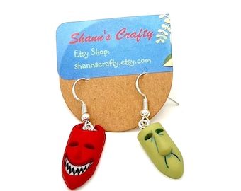 Handmade Nightmare Before Christmas Inspired Lock & Shock Mask Dangle Earrings