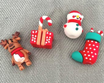Adornos navideños de goma para lápices: Juego de cuatro