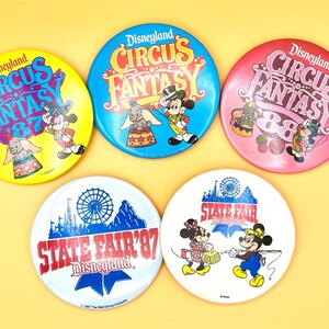 Vintage Disneyland Circus Fantasy or State Fair Pinback Buttons:  You Choose Which One!