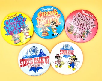Vintage Disneyland Circus Fantasy or State Fair Pinback Buttons:  You Choose Which One!