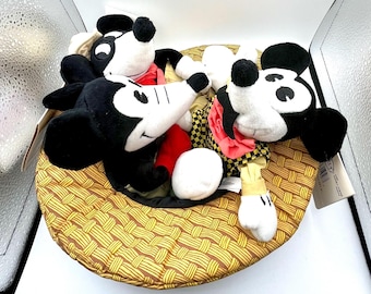 Vintage Mickey Mouse Plushies in Plush Straw Hat - Rare w/Tags