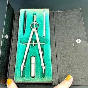 Vintage German Precision Drafting Compass Set Velvet Case Made in Germany 4pc