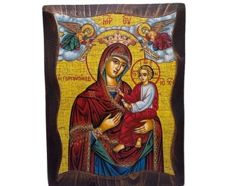 Icono de la Virgen María Odigitria 13*17cm, icono ortodoxo griego hecho a mano, decoración del hogar, icono de madera, decoración del hogar de protección, icono para colgar en la pared
