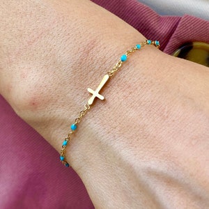 Bangle for women, Bracelet with cross, chain bracelet with cross, bracelet for women, tiny minimalist chain bracelet, thin bracelet