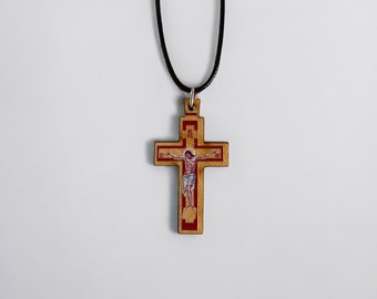 Collier croix en bois Collier unisexe Cadeau religieux Collier de prière Avec Jésus-Christ Collier avec cordon réglable Croix peinte