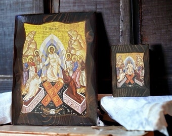 Handmade Byzantine icon of Jesus  Resurrection
