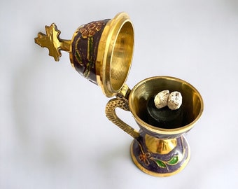 Christian brass, Orthodox censer from brass, Greek thimiato, religious decor. incense burner, made in Greece