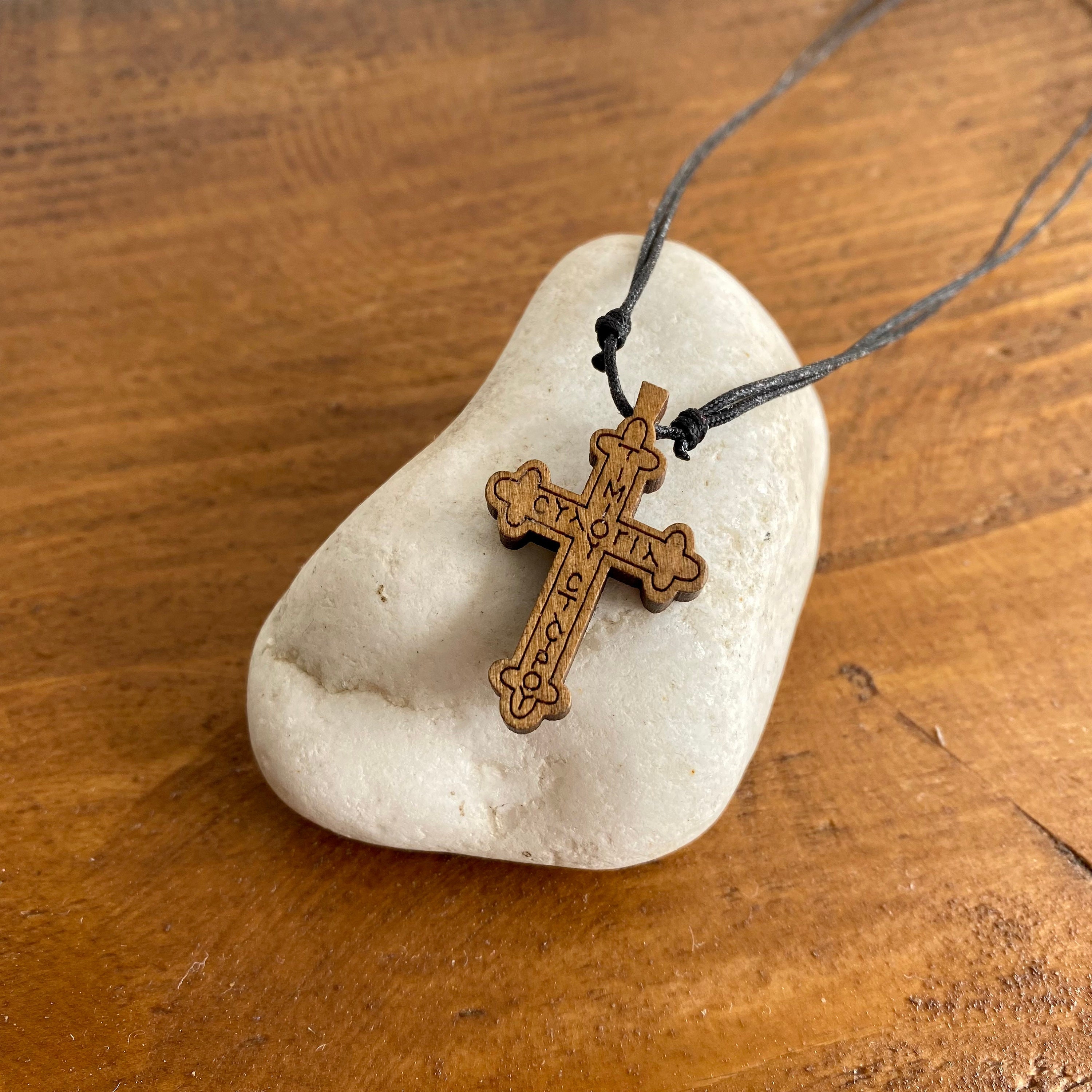 JISHGS Natural Wood Cross Pendant Necklace for Men Women Boy Girls , Cross for Car Mirror Pendant,Wooden Cross Necklace Gift