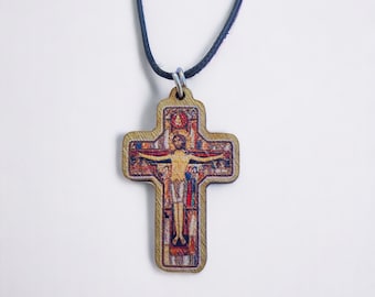Wooden cross necklace with adjustable cord Religious necklace Christian necklace Painted cross