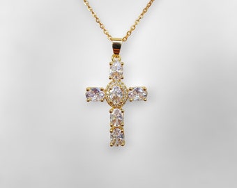 Croix en or avec zirconium Pendentif grande croix pour femme Cadeau de Noël Cadeau pour femme