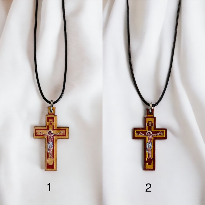 Collier croix en bois Collier unisexe Cadeau religieux Collier de prière Avec Jésus-Christ Collier avec cordon réglable Croix peinte image 2