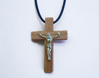 Wooden cross necklace with adjustable cord Religious necklace Christian necklace