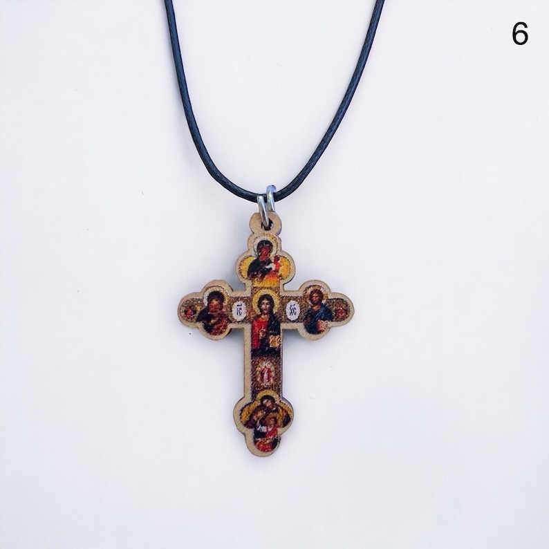Collier croix en bois Collier unisexe Cadeau religieux Collier de prière Avec Jésus-Christ Collier avec cordon réglable Croix peinte 6