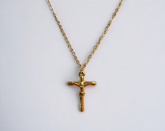 Gold cross necklace with Jesus Minimalist pendant for women
