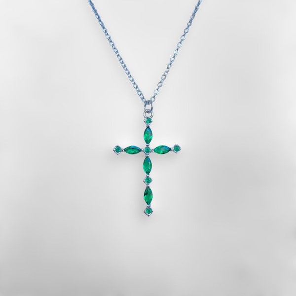 Women pendant Emerald cross necklace for women Unique pendant for women Religious gift