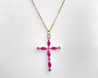 Collier croix en rubis pour femme Pendentif unique pour femme Cadeau religieux