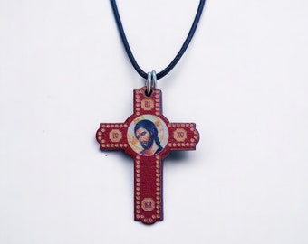 Jesus Christ Wooden cross necklace with adjustable cord Religious necklace Christian necklace