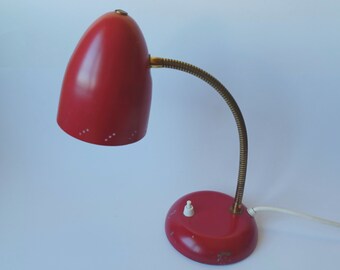 Old Vintage Mid Century Table Lamp Wine Red Metal 60s
