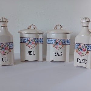 Old Vintage Flour Salt Vinegar Oil Storage Container Kitchen Ceramic Art Nouveau Roses