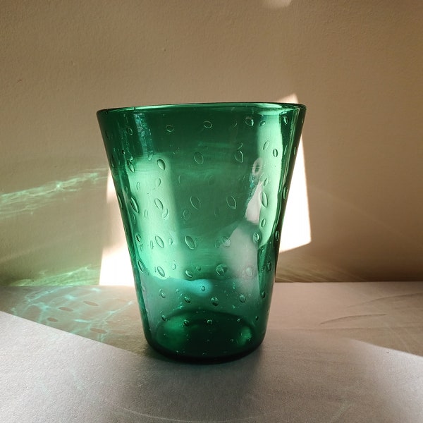 Vintage Mid Century Vase Glas grün Italy Murano Luftblasen 60-iger