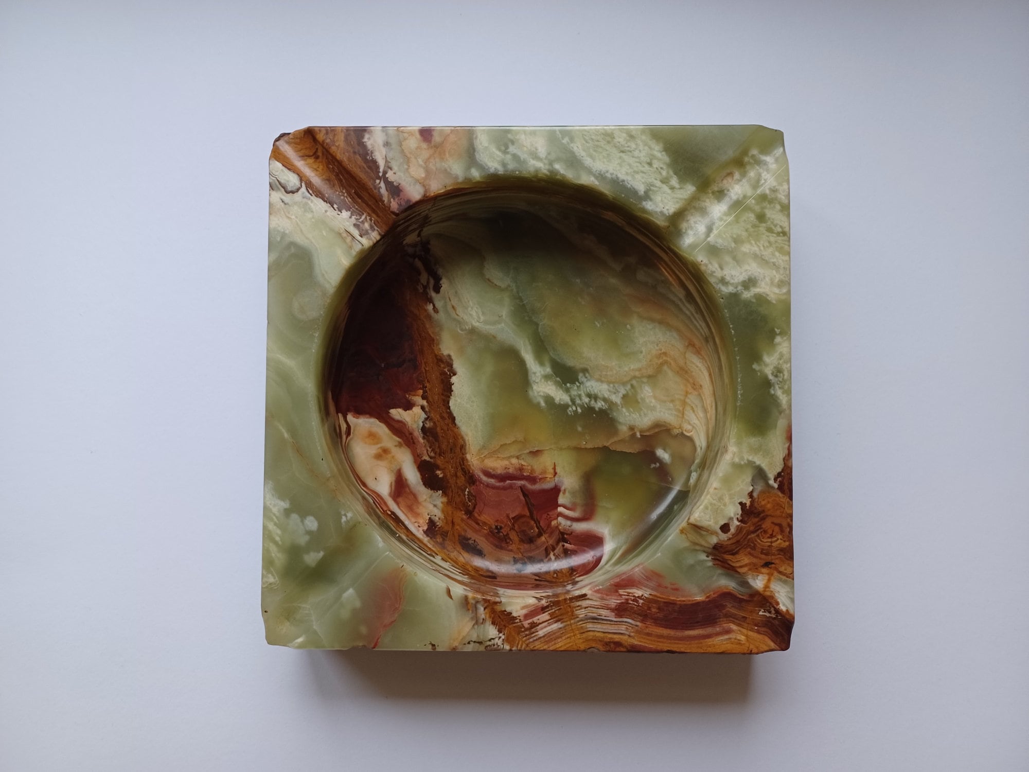 Vintage Mid Century Onyx Ashtray Large Heavy Square Original Italy 70s