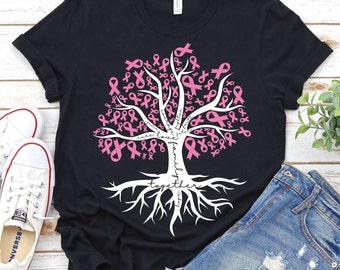Breast Cancer Awareness Shirt, Breast Cancer Survivor Shirt,Pink Ribbon Tree Shirt,Breast Cancer Support Team Shirt,Breast Cancer Pink Shirt
