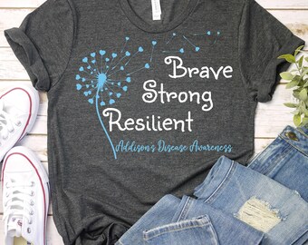 Addison's Disease Awareness T-Shirt, Light Blue Ribbon, Endocrine Disorder