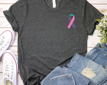 Thyroid Cancer Shirt, Thyroid Cancer Awareness, Ribbon Blue Pink Teal, Thyroid Cancer Survivor, Thyroid Cancer Fighter Shirt, Thyroid Shirt