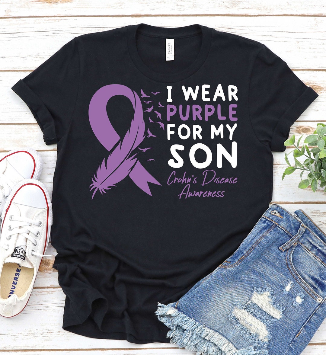 CENWA Crohn's Disease Purple Ribbon Pendant Necklace - Stainless Steel Awareness Jewelry Gift For Survivors & Supporters