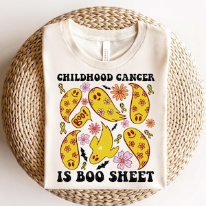 Childhood Cancer Awareness Shirt,Childhood Cancer Halloween Shirt,Childhood Cancer Ghost Shirt,Gold Ribbon T-Shirt,Childhood Cancer Survivor