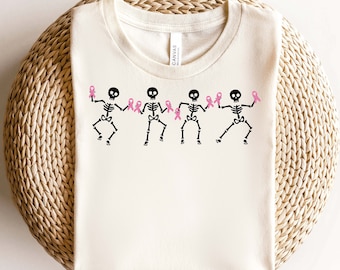 Pink Ribbon Breast Cancer Awareness Shirt,Breast Cancer Halloween Shirt,Skeleton Breast Cancer,Breast Cancer Survivor Tee,Breast Cancer Gift