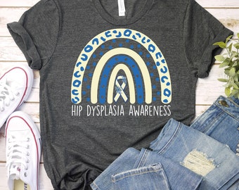 Hip Dysplasia Shirt,Hip Dysplasia Awareness Month Shirt,Floral Beige & Blue Awareness Ribbon shirt,Hip Dysplasia Support Shirt,Chronic Pain