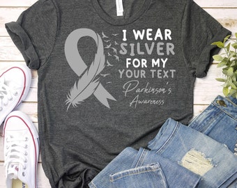 Parkinson's Awareness Shirt, Custom Parkinsons Shirt, Grey Ribbon Shirt, Personalized Parkinsons Support Shirt, Parkinsons Disease Shirt